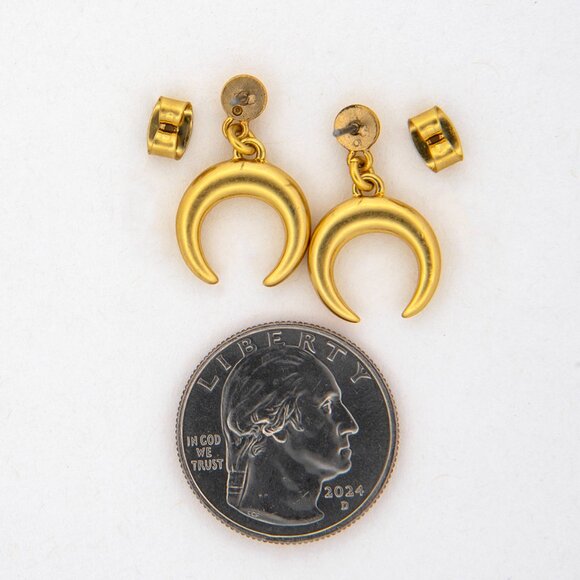 Madewell Half Moon Dangle Earrings | Brushed Gold-Tone Crescent | Titanium Posts - Picture 3 of 5